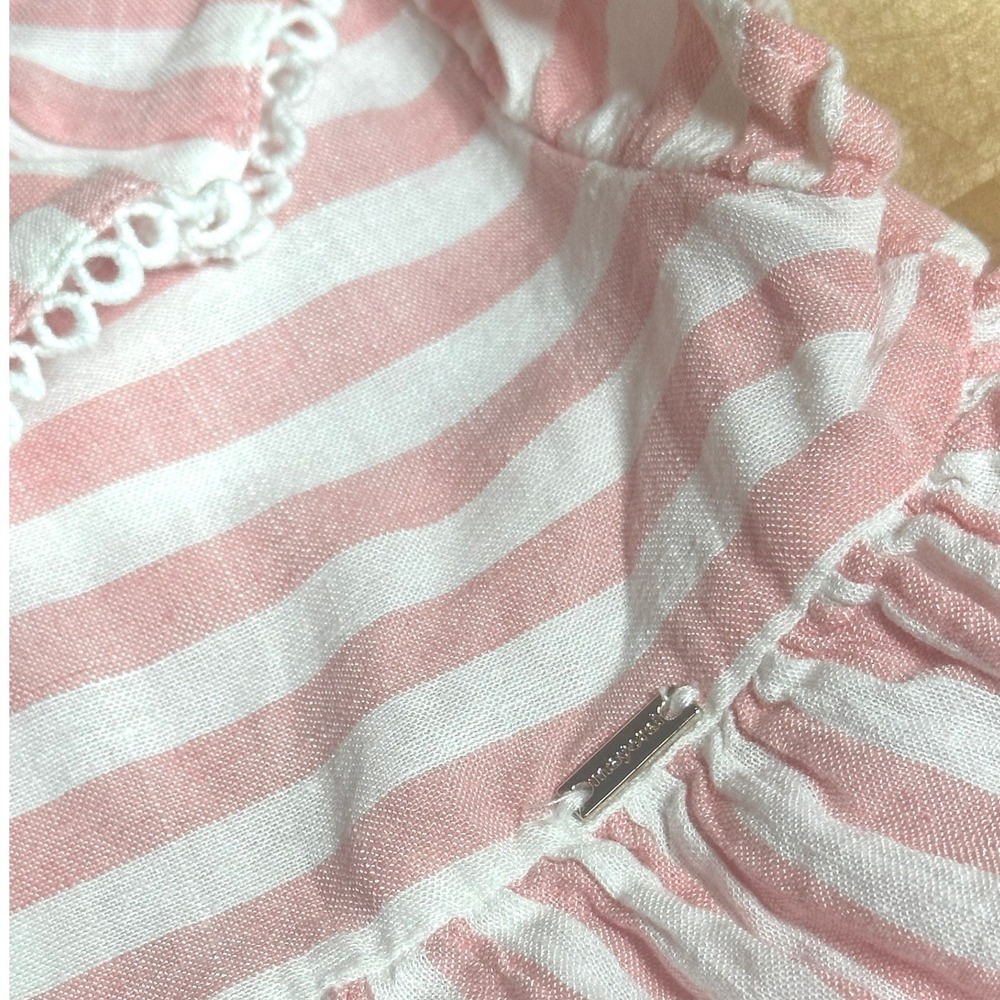 Mayoral Short Set Kids 24M Pink Excellent Striped Linen Blend Ruffle 2pc - Picture 3 of 8